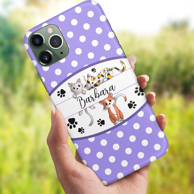 Purple & white polkadot, cute kittens custom Case-Mate iPhone case (Creator Uploaded)