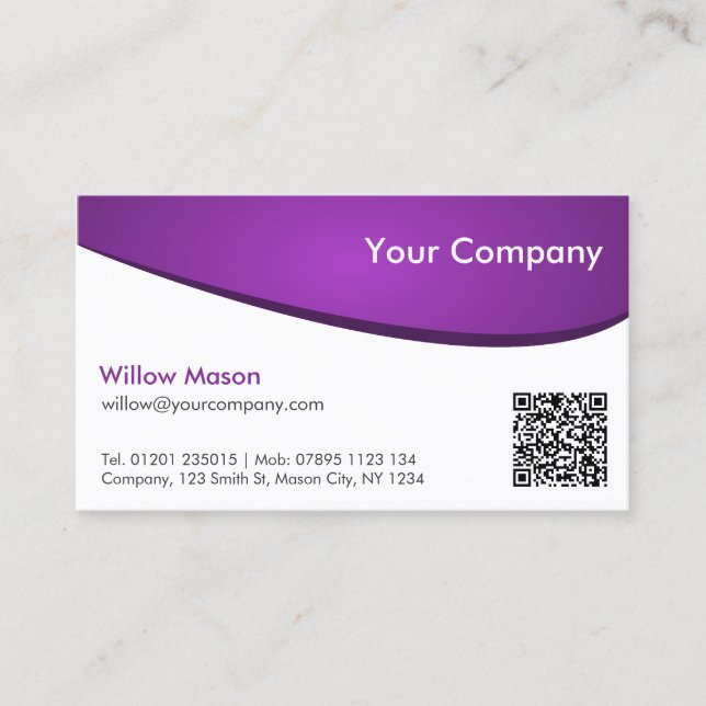 Purple & White QR, Professional Business Card (Front)