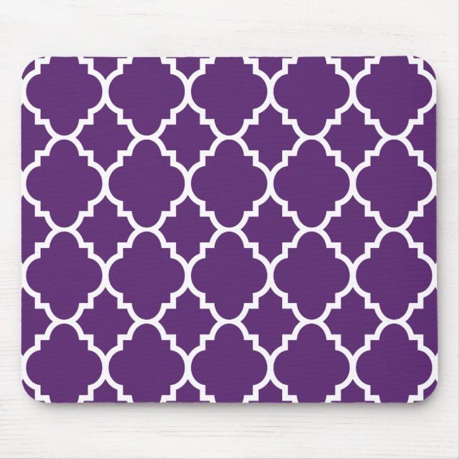 Purple White Quatrefoil Moroccan Pattern Mouse Pad (Front)