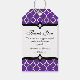 Purple White Quatrefoil Wedding Thank You Tags