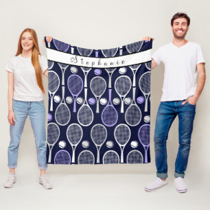 Purple White Rackets Girl Tennis Cute Personalized Fleece Blanket