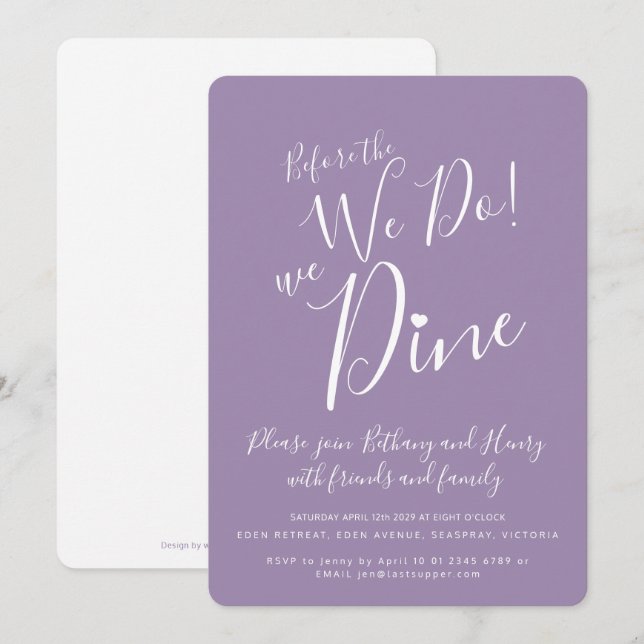 Purple white rehearsal dinner before we do invites (Front/Back)