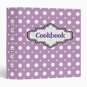 Purple, white retro polka dot pattern cute recipe binder
