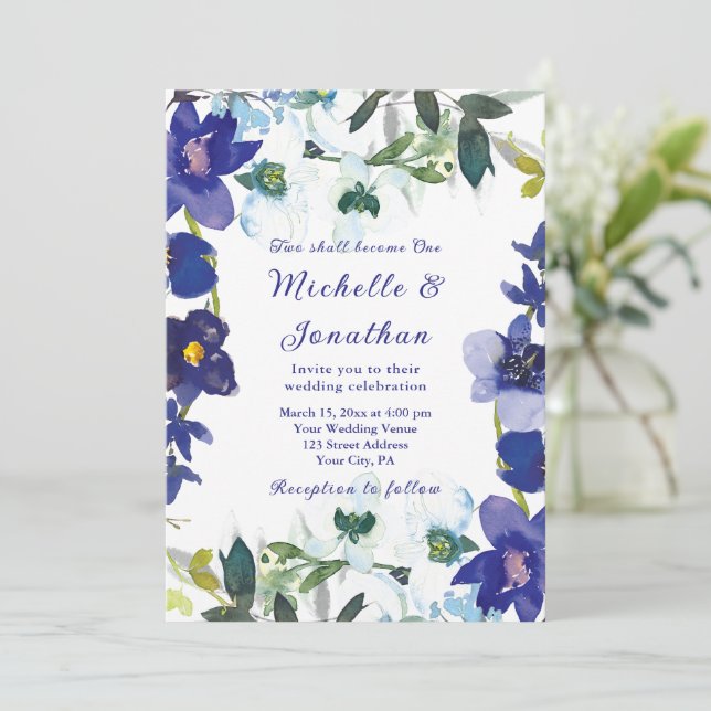 Purple White Rustic Floral Christian Wedding Invitation (Standing Front)