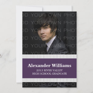 Purple/White School Colour Stripes Grad Invite