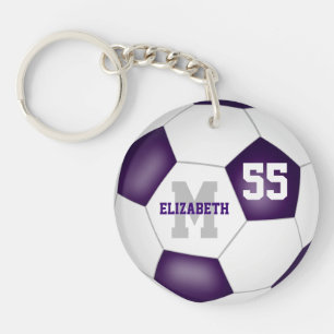 purple white school colours girls boys soccer keychain