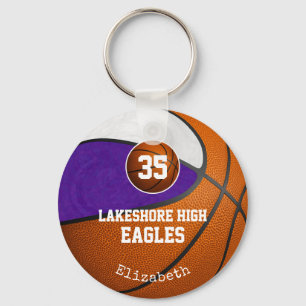 purple white school team colours girls' basketball keychain