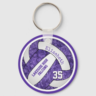 purple white school team colours girls volleyball keychain