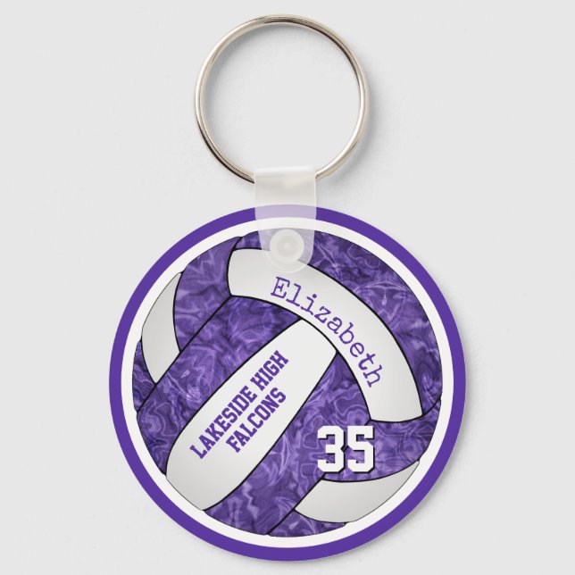 purple white school team colours girls volleyball keychain (Front)