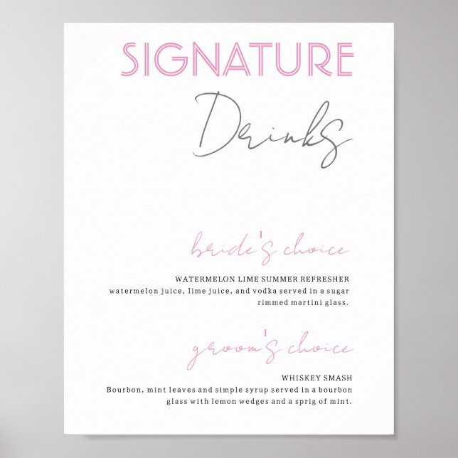 Purple & White Signature Drinks Wedding Bar Poster (Front)