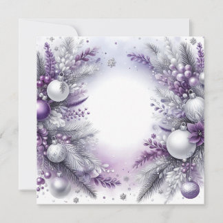 Purple, White, & Silver Christmas Ornaments Holiday Card