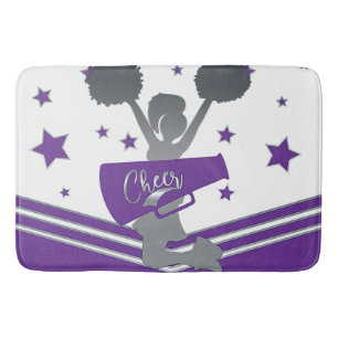 Purple White Silver Stars Cheer Cheer-leading Bath Mat