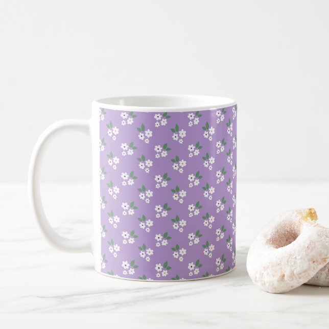 Purple White Simple Calico Pattern Coffee Mug (With Donut)