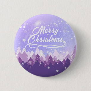 Purple White Snow Peaceful Forest Merry Christmas 2 Inch Round Button