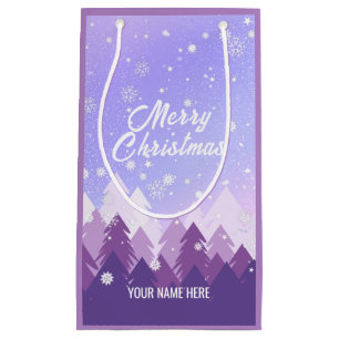 Purple White Snow Peaceful Forest Xmas New Year  Small Gift Bag