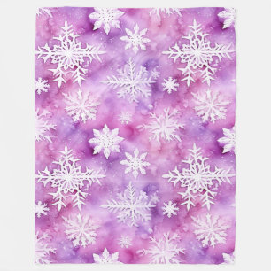 Purple White Snowflakes Christmas Fleece Blanket