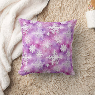 Purple White Snowflakes Christmas Throw Pillow