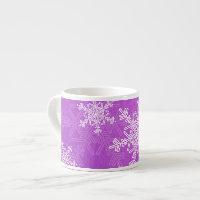 Purple White Snowflakes Minimalist Christmas Espresso Cup (Front Left)