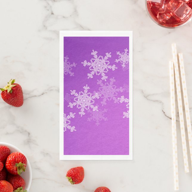 Purple White Snowflakes Minimalist Christmas Napkin (Insitu)