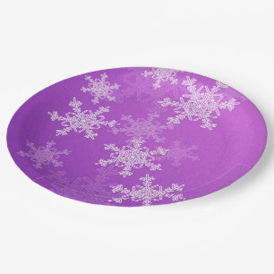 Purple White Snowflakes Minimalist Christmas Paper Plate