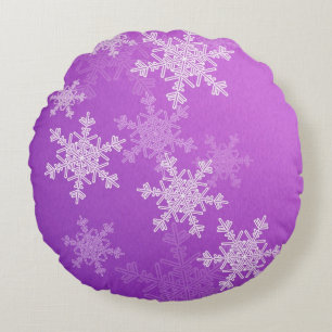 Purple White Snowflakes Minimalist Christmas Round Pillow