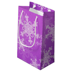 Purple White Snowflakes Minimalist Christmas Small Gift Bag