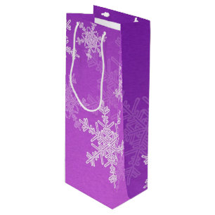 Purple White Snowflakes Minimalist Christmas Wine Gift Bag