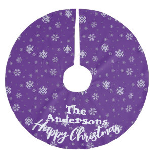 Purple White Snowflakes Vintage Christmas Brushed Polyester Tree Skirt