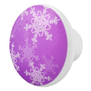 Purple White Snowllakes Minimalist Christmas Ceramic Knob