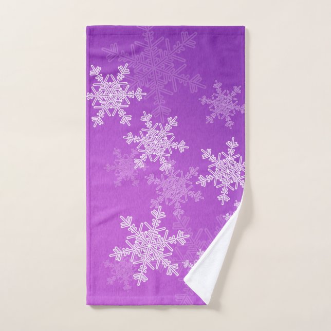 Purple White Snowllakes Minimalist Christmas Hand Towel (Hand Towel)