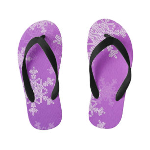 Purple White Snowllakes Minimalist Christmas Kid's Flip Flops
