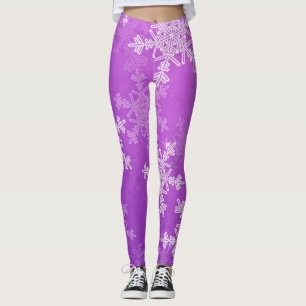 Purple White Snowllakes Minimalist Christmas Leggings