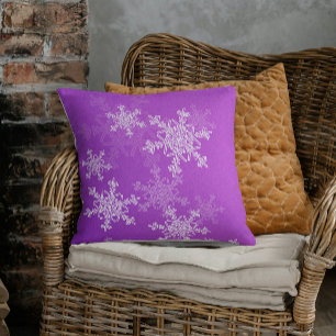 Purple White Snowllakes Minimalist Christmas Throw Pillow