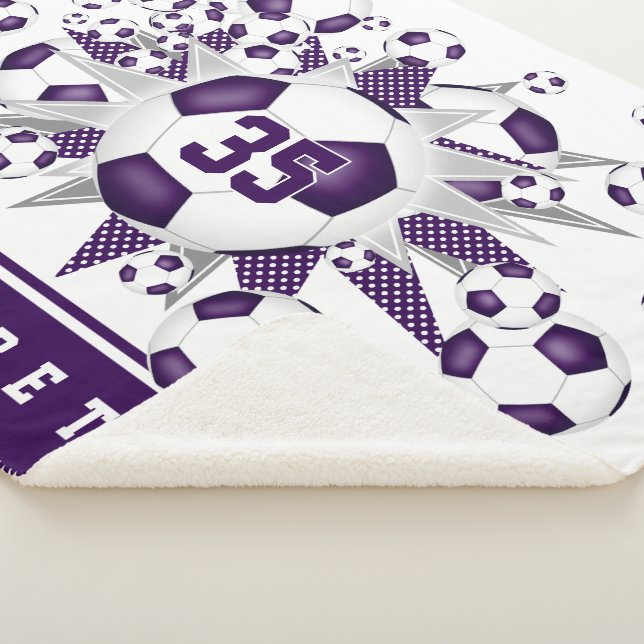 purple white soccer balls stars girls sports room sherpa blanket (3/4)