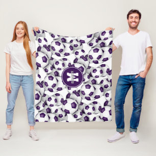 purple white soccer balls team colours monogrammed fleece blanket