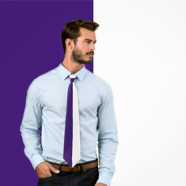 Purple & White Split Colour Design Tie (Man wears a purple and white split color necktie.)
