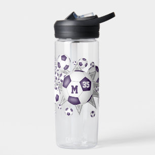 purple white sports accessories soccer balls stars water bottle