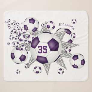 purple white sports room soccer ball blowout sherpa blanket