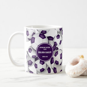 Purple white sports team colours soccer coach name coffee mug