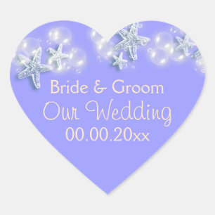 Purple white starfish beach anniversary heart sticker