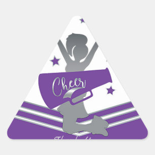 Purple & White Stars Cheer Cheer-leading Party Triangle Sticker