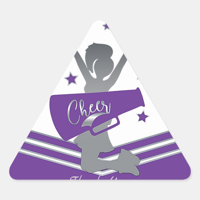 Purple & White Stars Cheer Cheer-leading Party Triangle Sticker (Front)