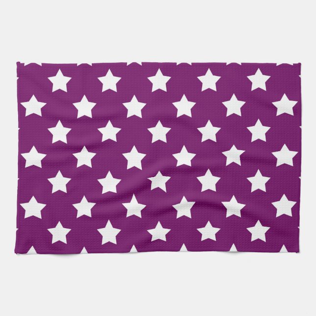 Purple White Stars Pattern Decorative Kitchen Towel (Horizontal)