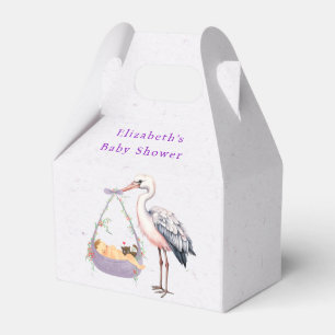 Purple White Stork Baby Shower  Favor Box