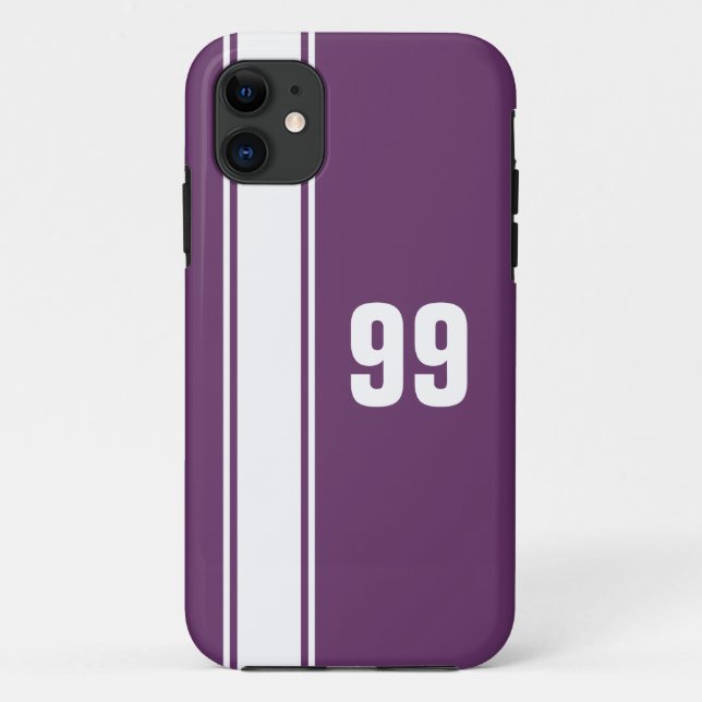 Purple & White Stripe Jersey Numbered iPhone Case (Back)