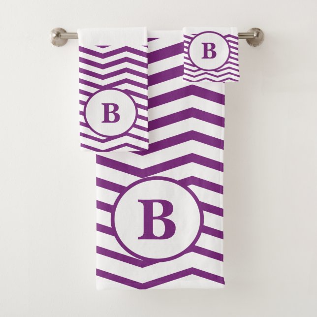 Purple & White Stripe Pattern Bath Towel Set (Insitu)
