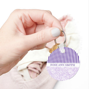 Purple-White Stripe•Swirly Wave Pattern•Custom Keychain