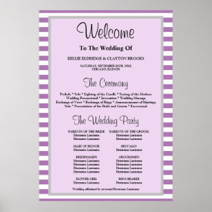 Purple/White Stripes Framed Wedding Program Poster