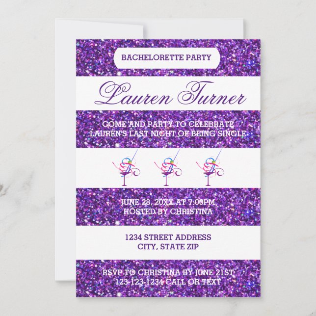 Purple & White Stripes - Invitation Bachelorette (Devant)