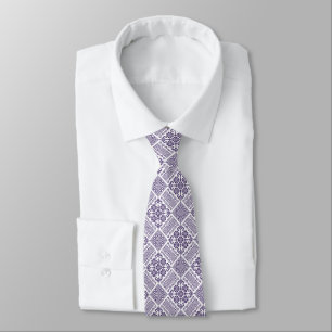 Purple & White Tatreez Henna Thobe Pattern Tie